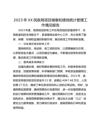 2023年XX民政局项目储备和绩效统计管理工作情况报告