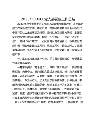 2023年XXXX党支部党建工作总结