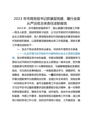 2023 年市局党组书记抓基层党建、履行全面从严治党主体责任述职报告