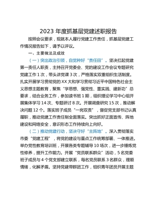 2023 年度抓基层党建述职报告