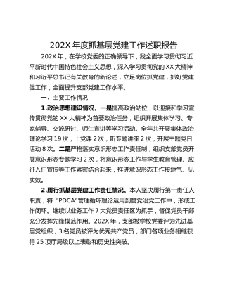 202X年度抓基层党建工作述职报告