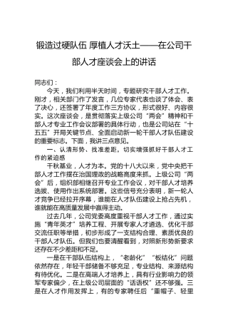 锻造过硬队伍厚植人才沃土——在公司干部人才座谈会上的讲话
