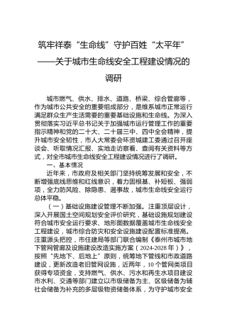 筑牢祥泰“生命线”守护百姓“太平年”——关于城市生命线安全工程建设情况的调研