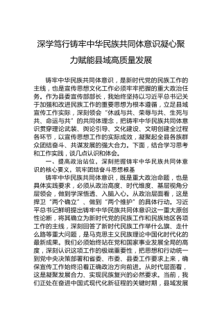深学笃行铸牢中华民族共同体意识凝心聚力赋能县域高质量发展