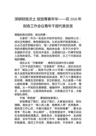 深耕财政沃土绽放青春年华——在2026年财政工作会议青年干部代表发言