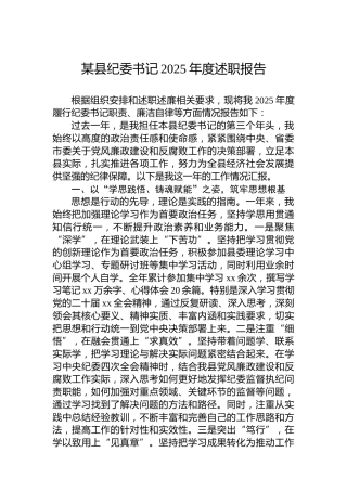 某县纪委书记2025年度述职报告