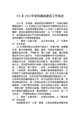 XX乡2025年党风廉政建设工作综述