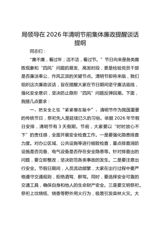 局领导在2026年清明节前集体廉政提醒谈话提纲