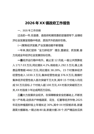 2026年XX镇政府工作报告