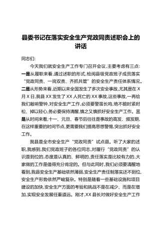 县委书记在落实安全生产党政同责述职会上的讲话