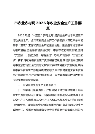 市农业农村局2026年农业安全生产工作要点