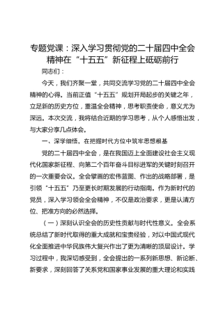 专题党课：深入学习贯彻党的二十届四中全会精神 在“十五五”新征程上砥砺前行