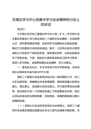 在理论学习中心组集中学习二十届四中全会精神研讨会上的讲话