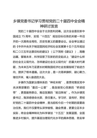 乡镇党委书记学习贯彻党的二十届四中全会精神研讨发言