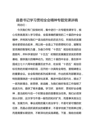 县委书记学习贯彻全会精神专题党课讲稿​