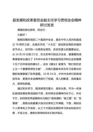 县发展和改革委员会副主任学习贯彻全会精神研讨发言