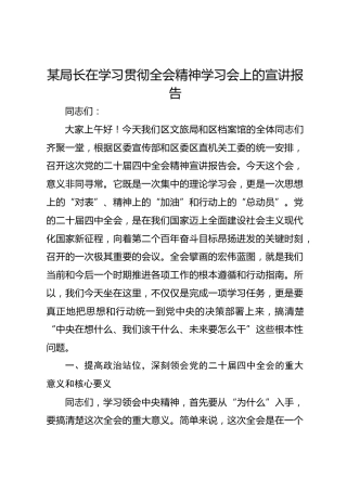 某局长在学习贯彻全会精神学习会上的宣讲报告