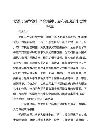 党课：深学笃行二十届四中全会精神，凝心铸魂筑牢党性根基