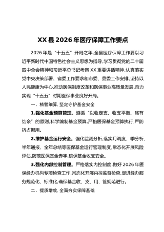 XX县2026年医疗保障工作要点