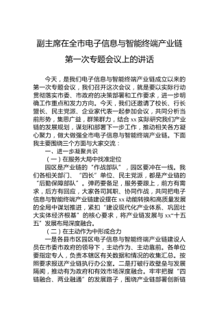 副主席在全市电子信息与智能终端产业链第一次专题会议上的讲话