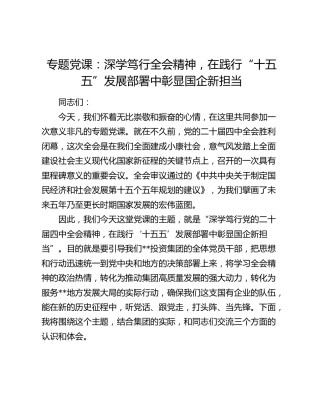 专题党课：深学笃行全会精神   在践行“十五五”发展部署中彰显国企新担当