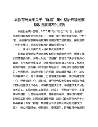 县教育局党组关于“群腐”集中整治专项巡察整改进展情况的报告
