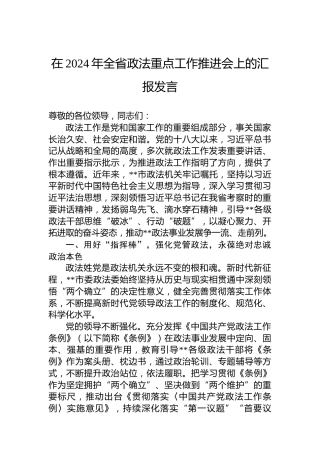 在2024年全省政法重点工作推进会上的汇报发言