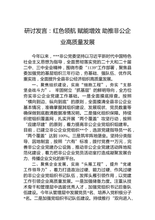 研讨发言：红色领航赋能增效助推非公企业高质量发展