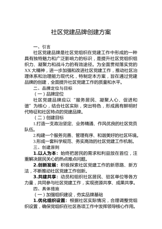 社区党建品牌创建方案