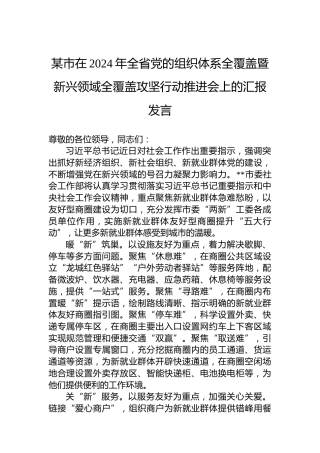 某市在2024年全省党的组织体系全覆盖暨新兴领域全覆盖攻坚行动推进会上的汇报发言