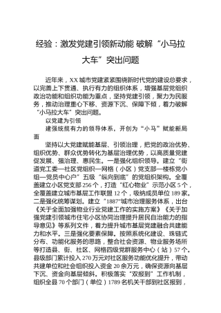 经验：激发党建引领新动能破解“小马拉大车”突出问题