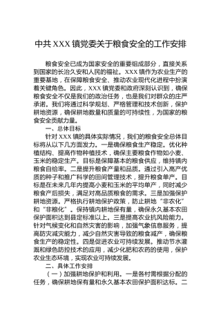 中共XXX镇党委关于粮食安全的工作安排
