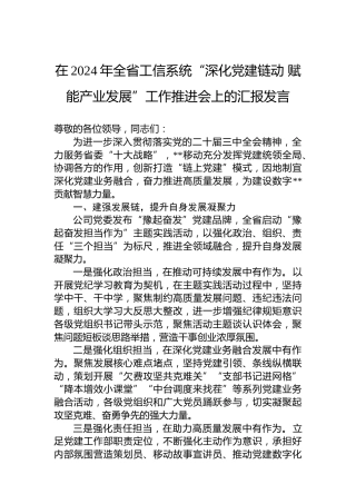 在2024年全省工信系统“深化党建链动赋能产业发展”工作推进会上的汇报发言