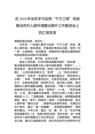 在2024年全区学习运用“千万工程”经验推动农村人居环境整治提升工作推进会上的汇报发言