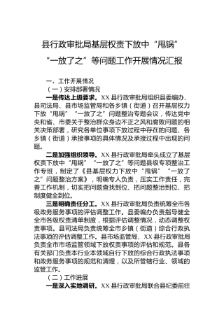 县行政审批局基层权责下放中“甩锅”“一放了之”等问题工作开展情况汇报