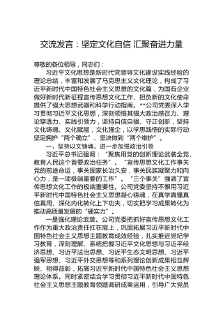 交流发言：坚定文化自信汇聚奋进力量