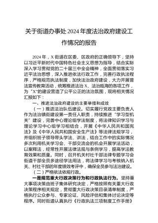 关于街道办事处2024年度法治政府建设工作情况的报告