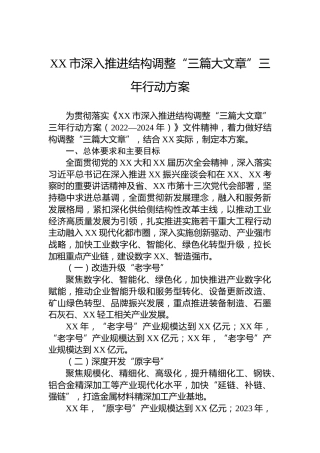 XX市深入推进结构调整“三篇大文章”三年行动方案