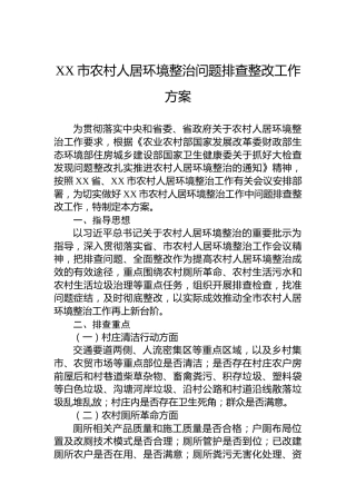 XX市农村人居环境整治问题排查整改工作方案