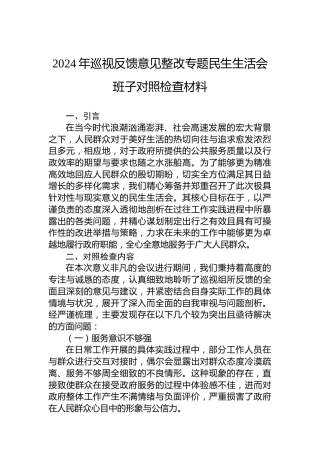 2024年巡视反馈意见整改专题民生生活会班子对照检查材料