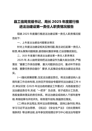 县工信局党组书记、局长2025年度履行推进法治建设第一责任人职责情况报告
