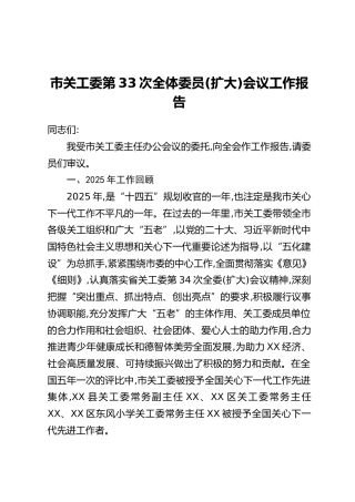 市关工委第33次全体委员（扩大）会议工作报告