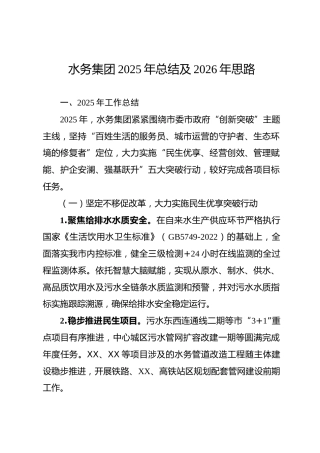 水务集团2025年总结及2026年工作要点