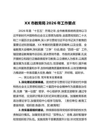 XX市教育局2026年工作要点