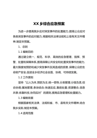 XX乡综合应急预案