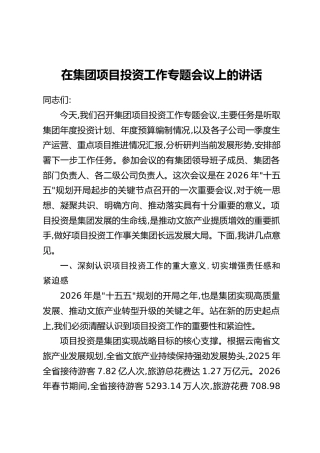 在集团项目投资工作专题会议上的讲话