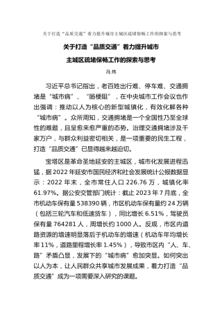 关于打造“品质交通”着力提升城市主城区疏堵保畅工作的探索与思考（调研报告）