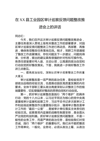 在XX县工业园区审计巡察反馈问题整改推进会上的讲话