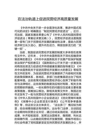 在法治轨道上促进民营经济高质量发展