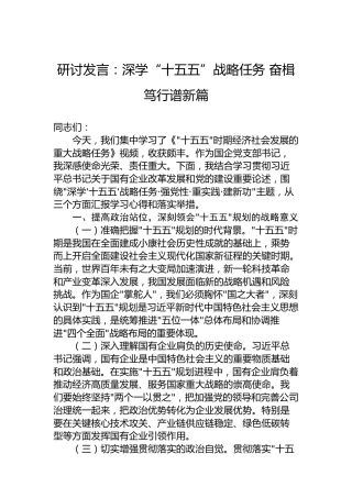 研讨发言：深学“十五五”战略任务奋楫笃行谱新篇